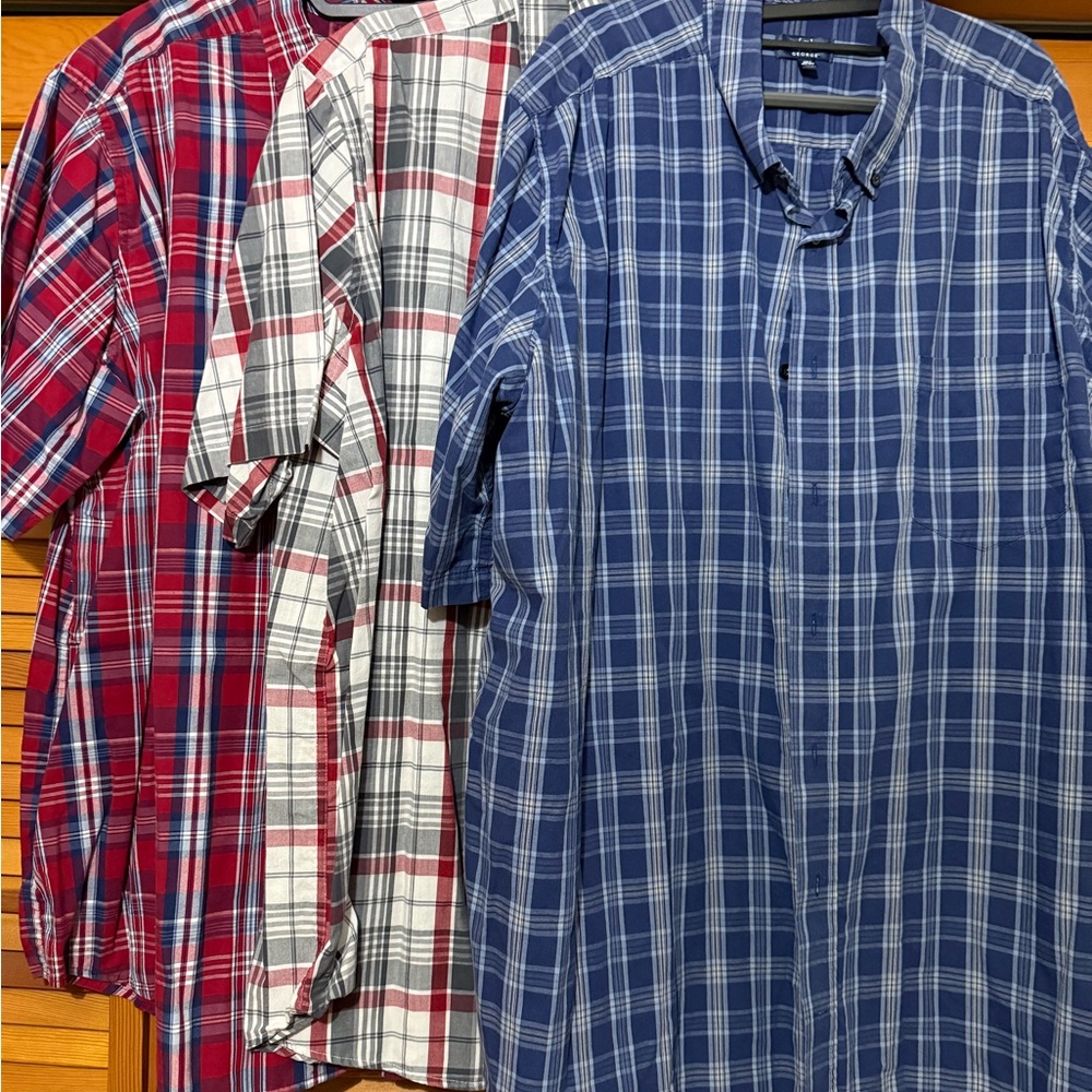 George Men's Plaid Dress Shirts - Red, White, and Blue